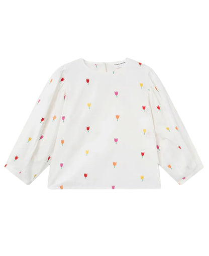 Multi Tulip Cotton Top - Ecru