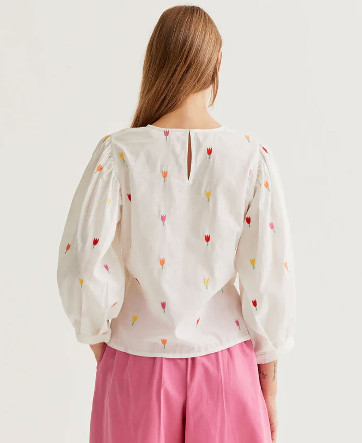 Multi Tulip Cotton Top - Ecru