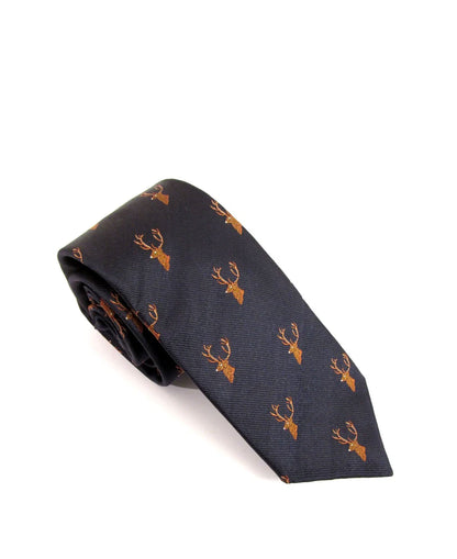 Country Silk Tie - Stag Head Navy
