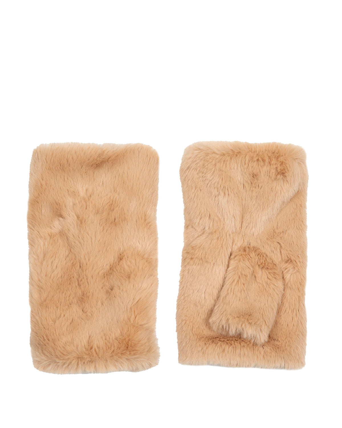 Fingerless Fur Mittens - Camel