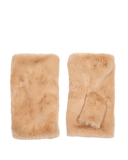 Fingerless Fur Mittens - Camel