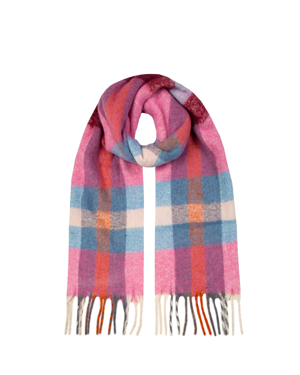 Check Scarf With Tassel Ends - Candy/Pale Blue