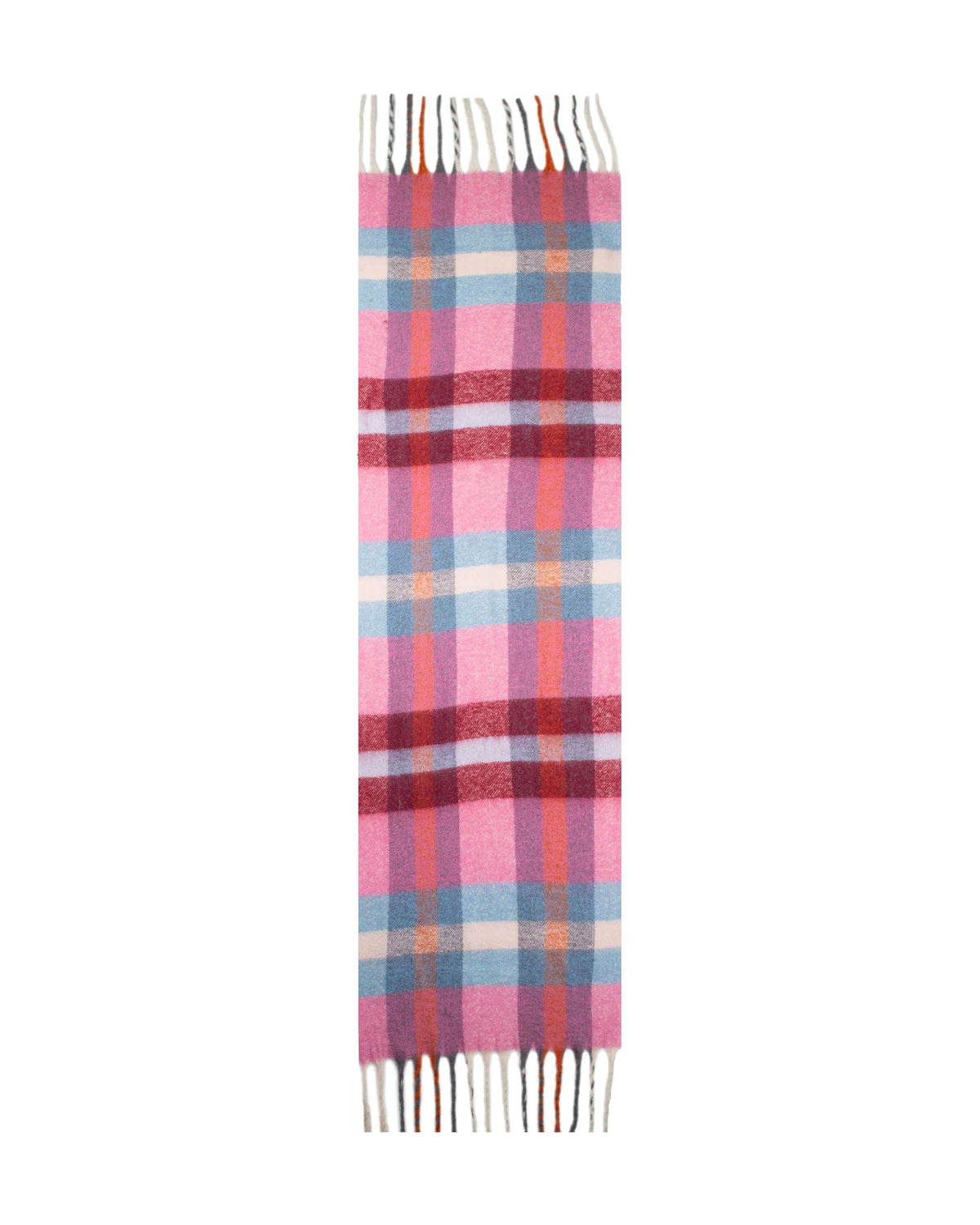 Check Scarf With Tassel Ends - Candy/Pale Blue