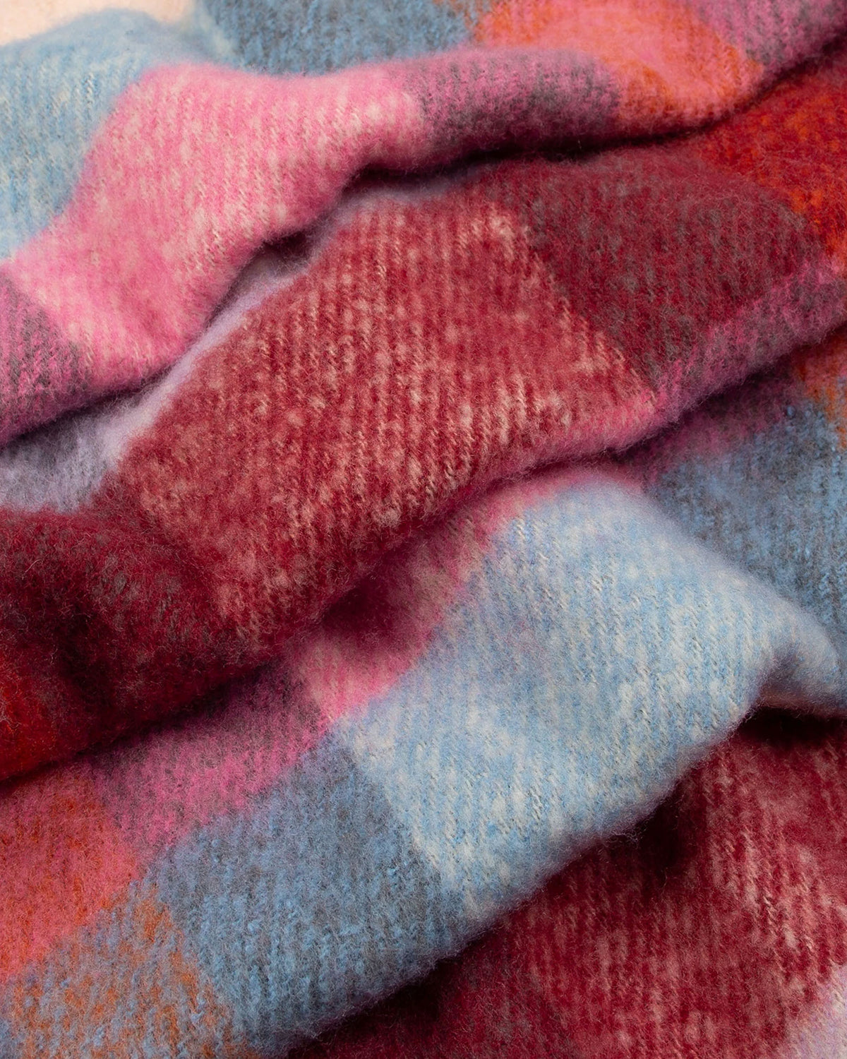 Check Scarf With Tassel Ends - Candy/Pale Blue