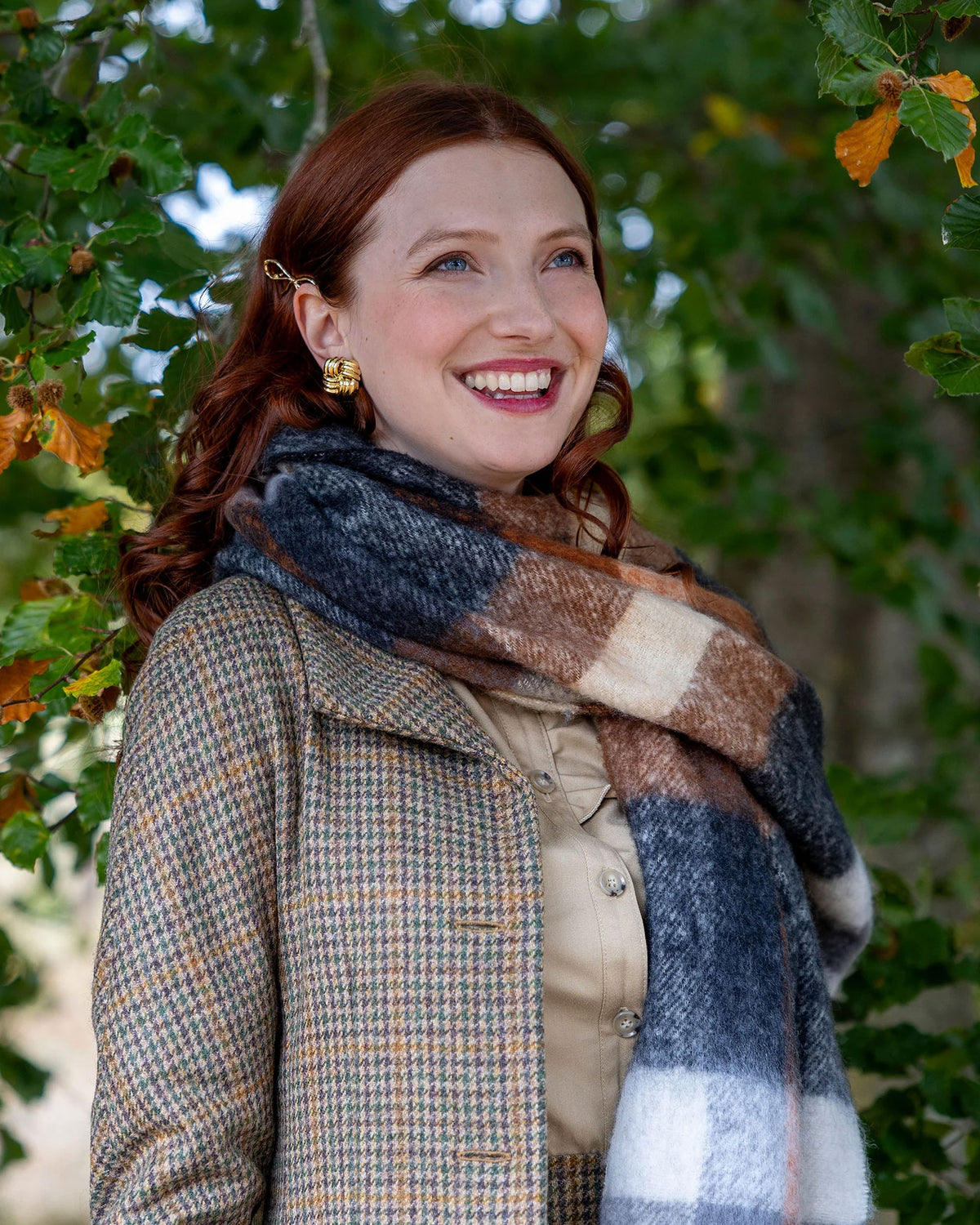 Check Scarf With Tassel Ends - Charcoal/Chocolate