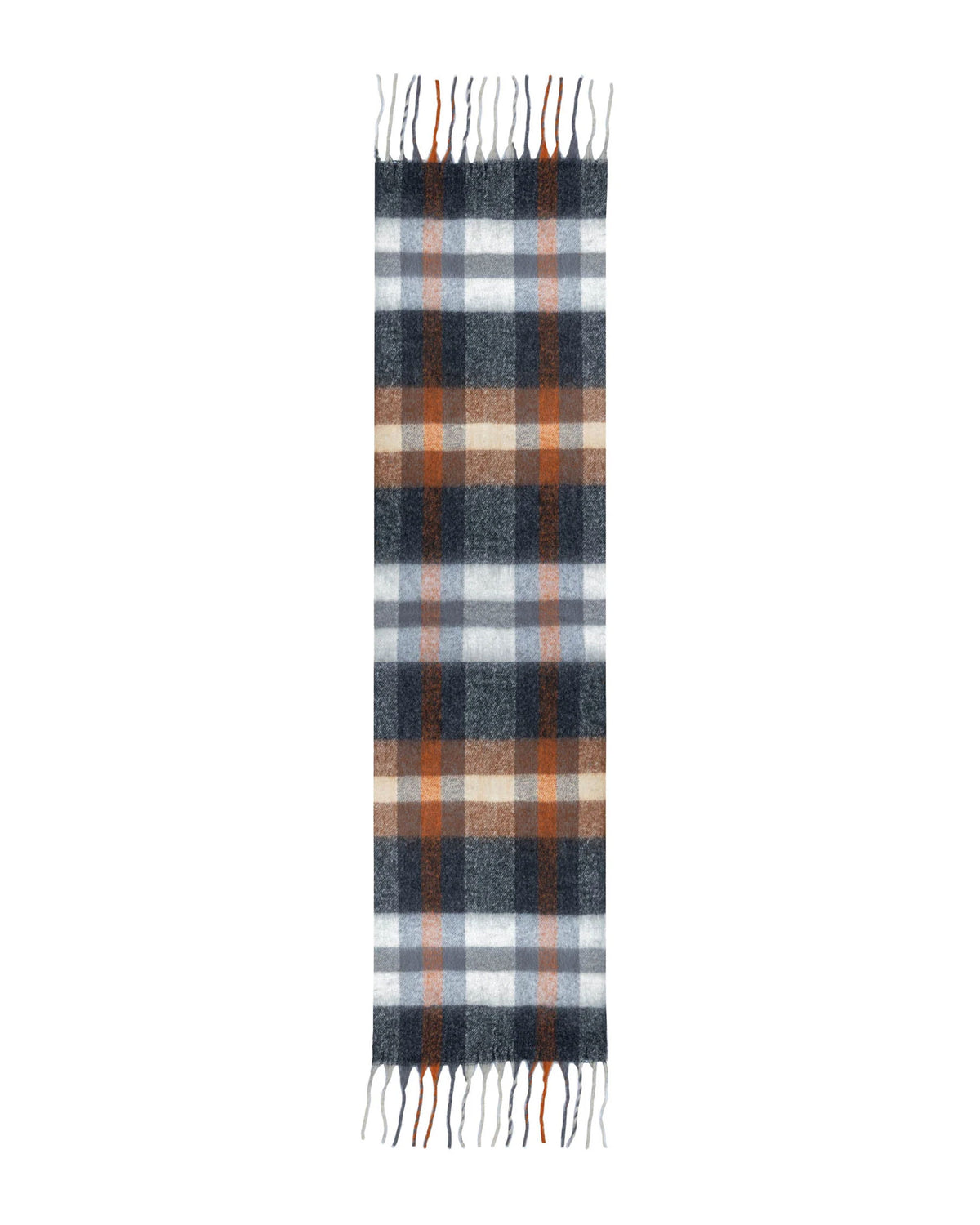 Check Scarf With Tassel Ends - Charcoal/Chocolate