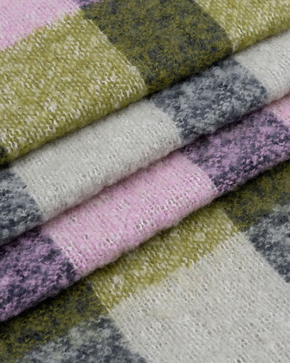 Check Blanket Scarf With Tassel Ends - Olive