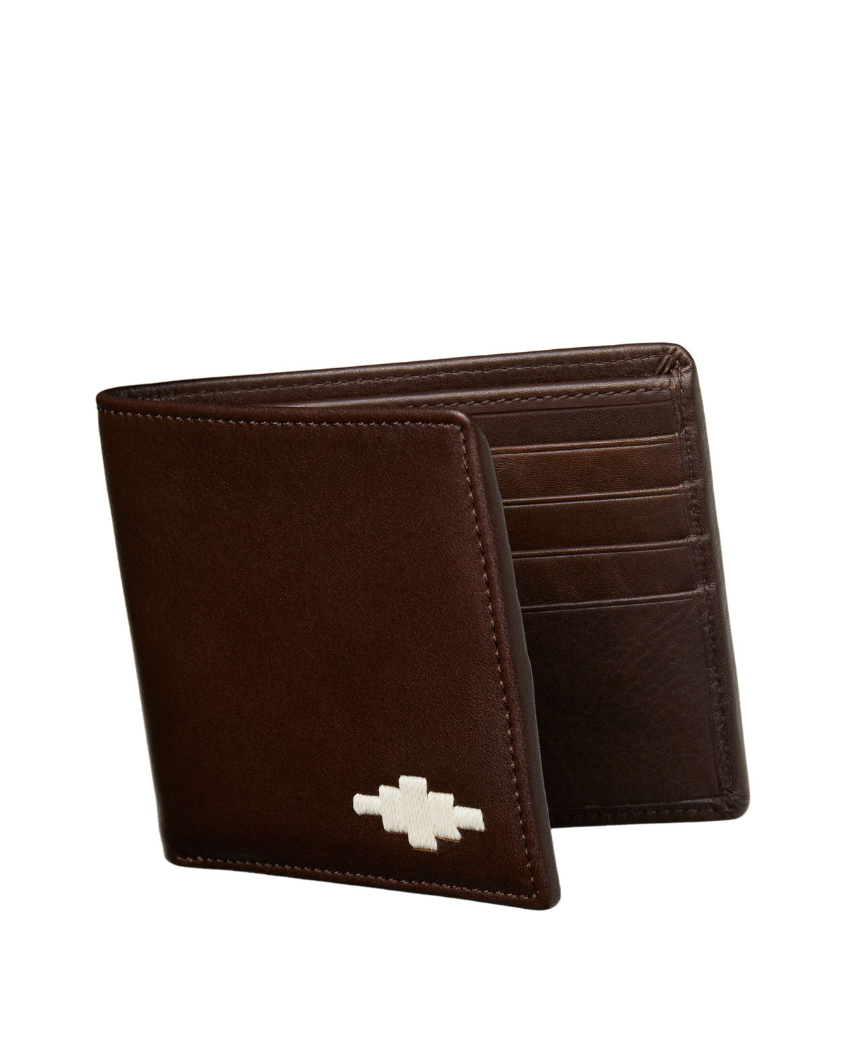 Dinero Card Wallet - Brown Leather With Cream Stitching