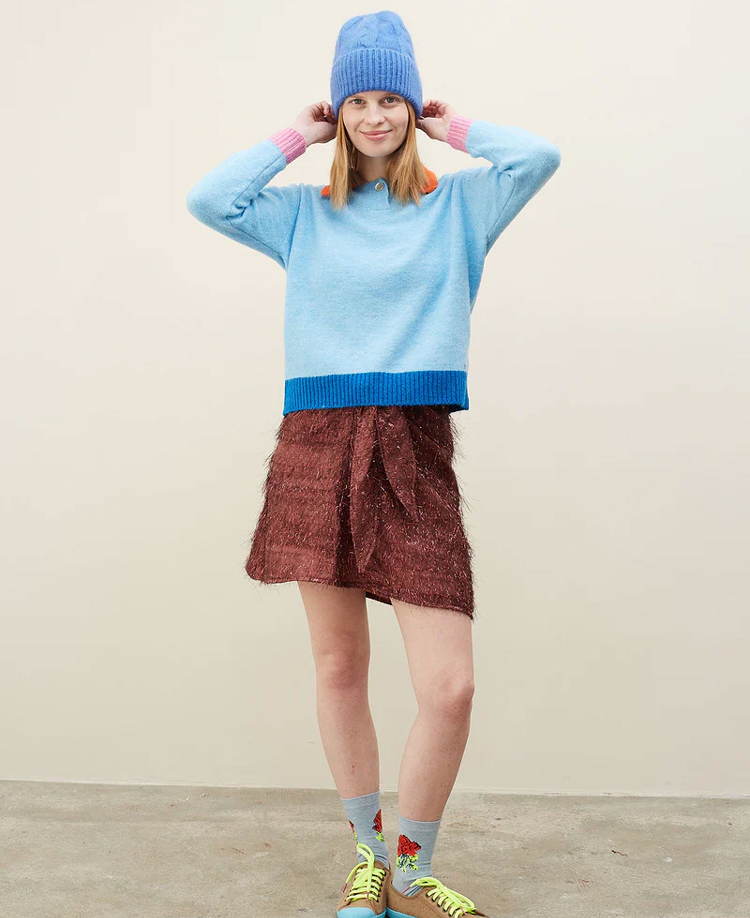 Danza Contrast Collar Jumper - Sky Blue