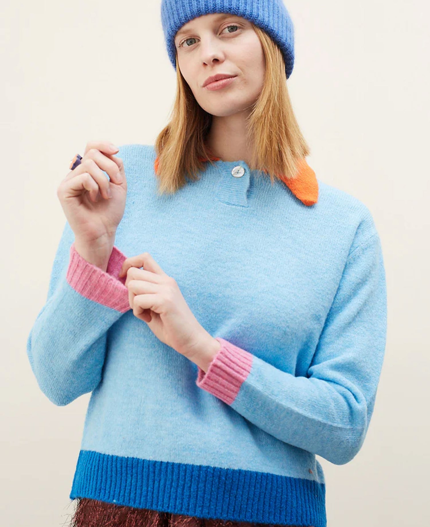 Danza Contrast Collar Jumper - Sky Blue