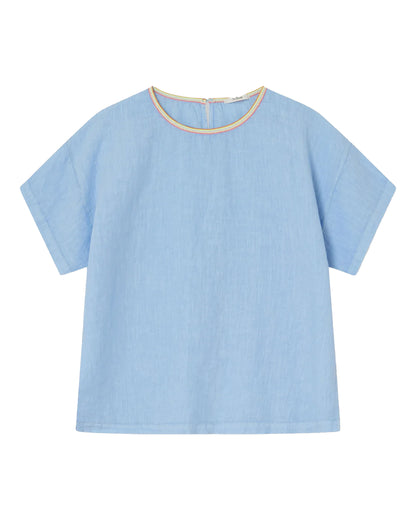 Flake Linen Top - Cielo Sky