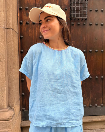 Flake Linen Top - Cielo Sky