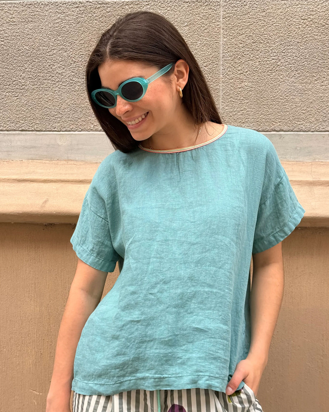 Flake Linen Top - Verde Green