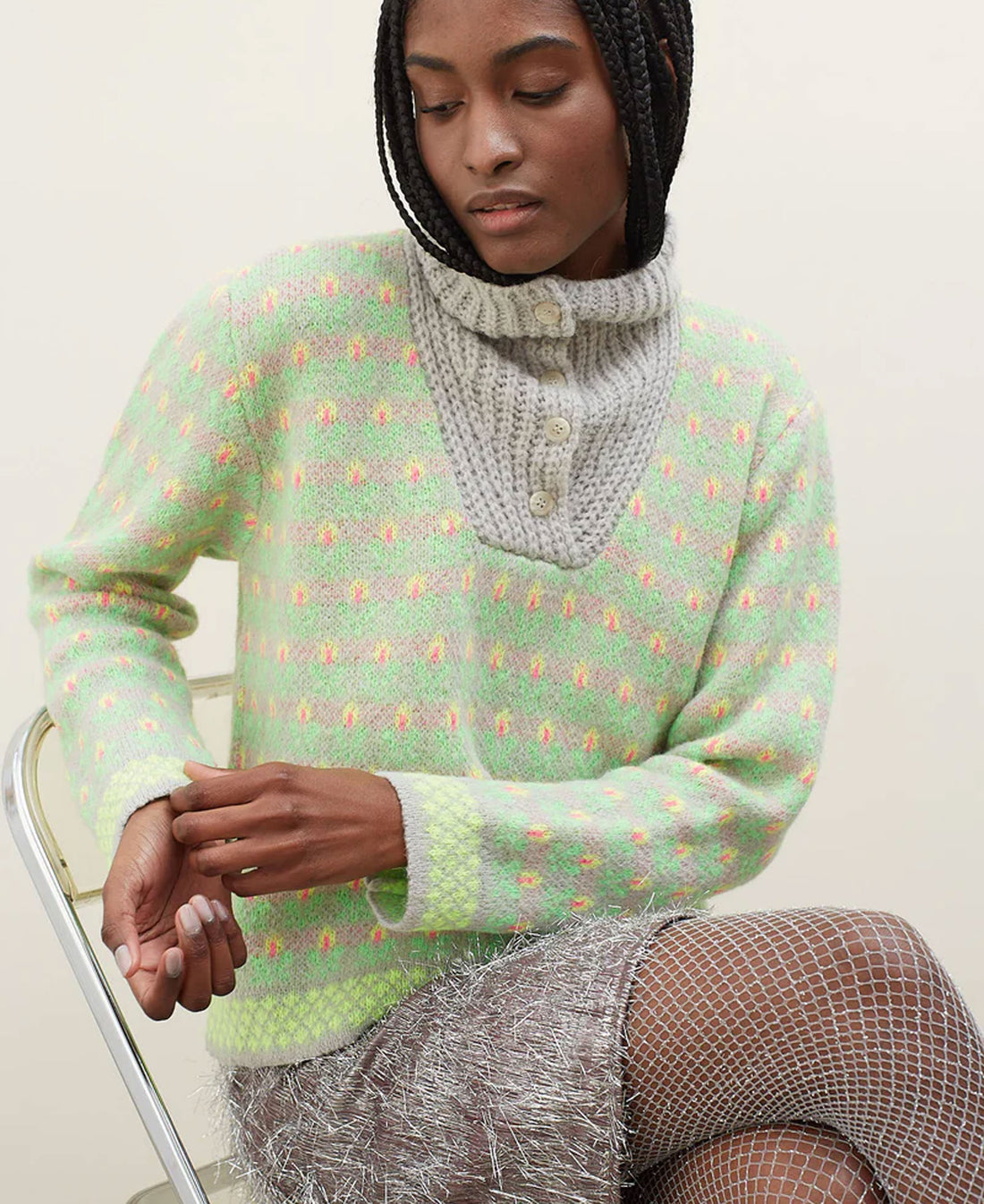 Voltereta Button Neck Jumper - Green