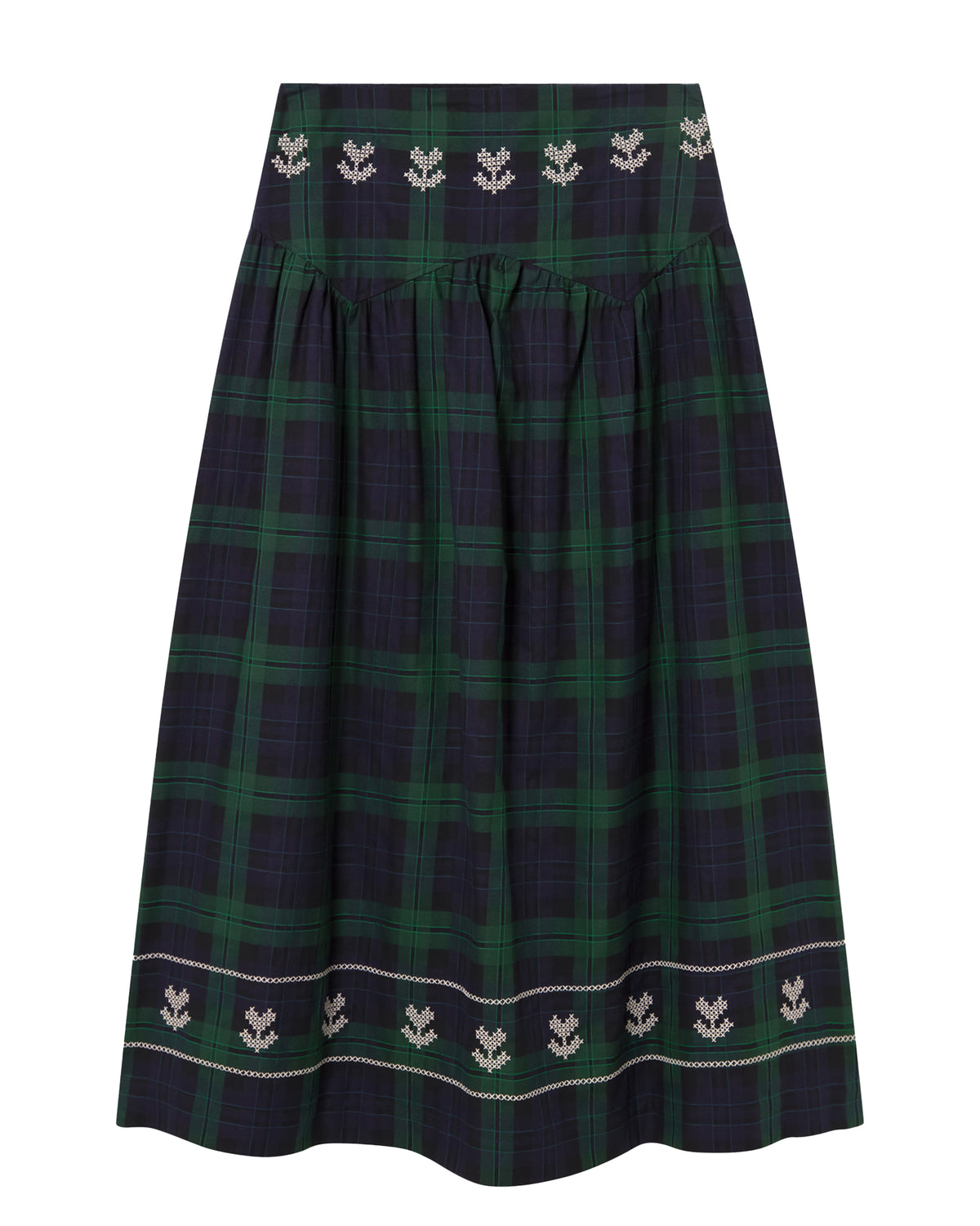 Embroidered Check Skirt - Navy/Dark Green