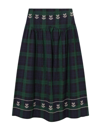 Embroidered Check Skirt - Navy/Dark Green