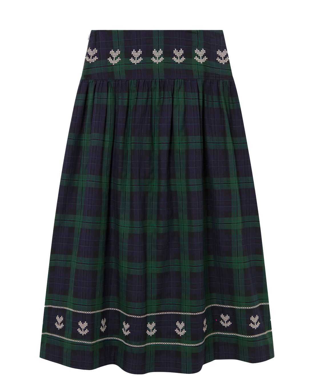 Embroidered Check Skirt - Navy/Dark Green