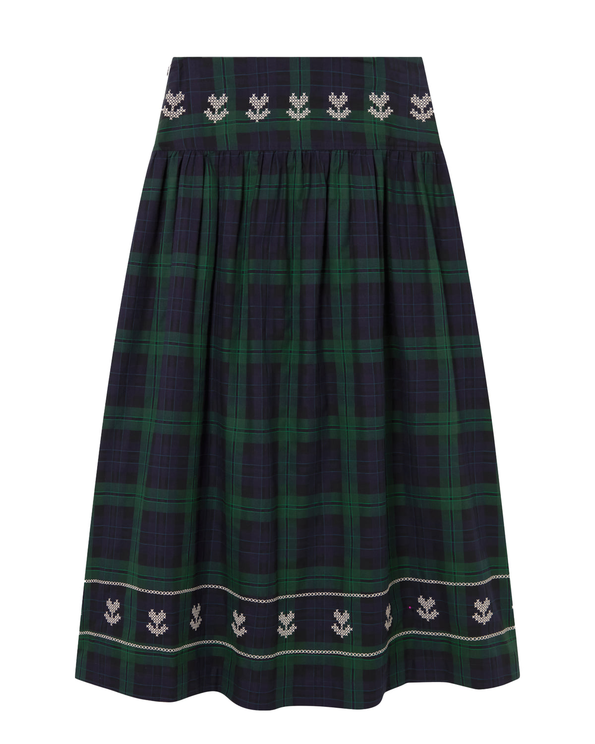 Embroidered Check Skirt - Navy/Dark Green