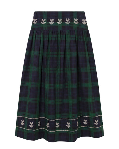 Embroidered Check Skirt - Navy/Dark Green
