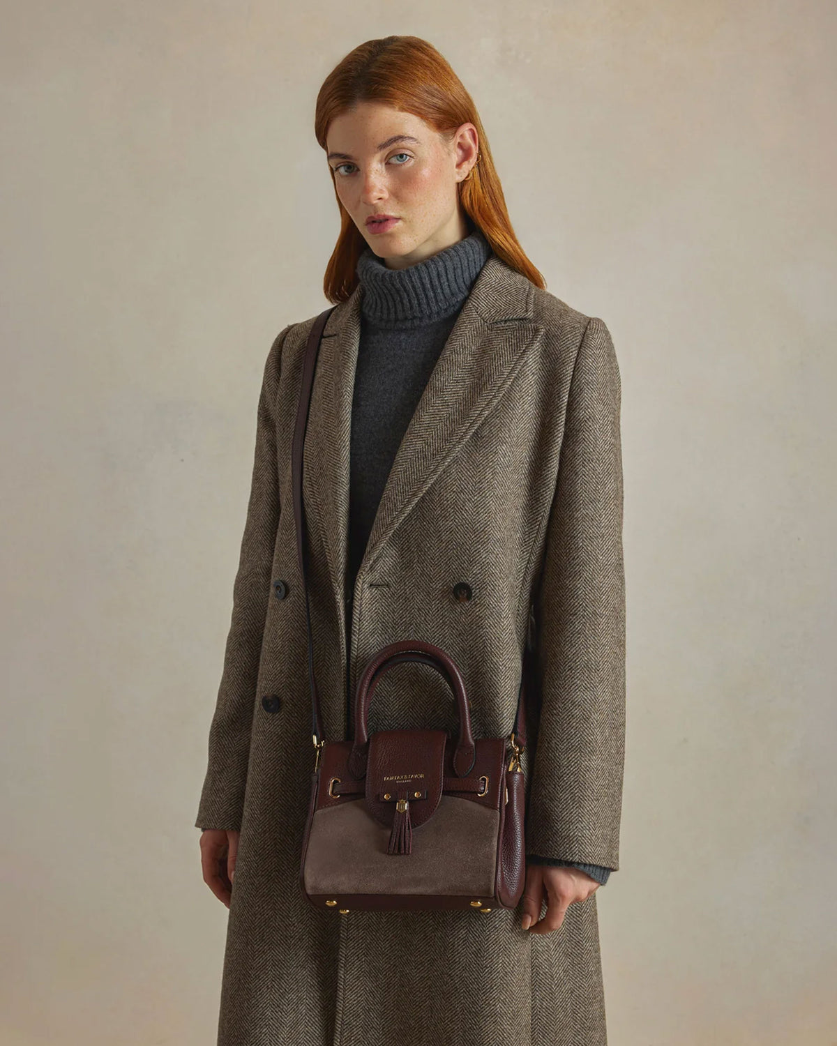 Mini Windsor Handbag - Port/Deep Taupe Suede