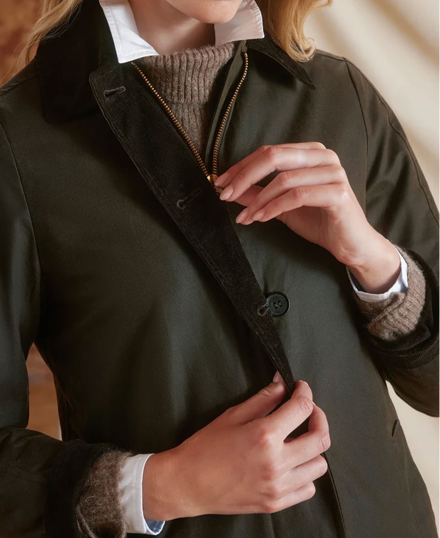 Edith Wax Longline Coat - Khaki