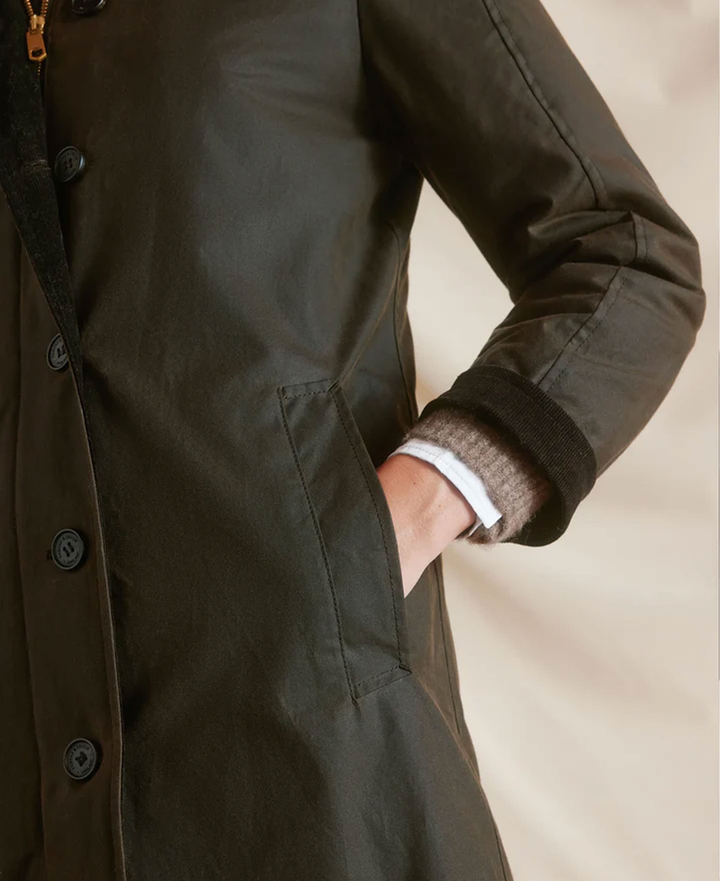 Edith Wax Longline Coat - Khaki
