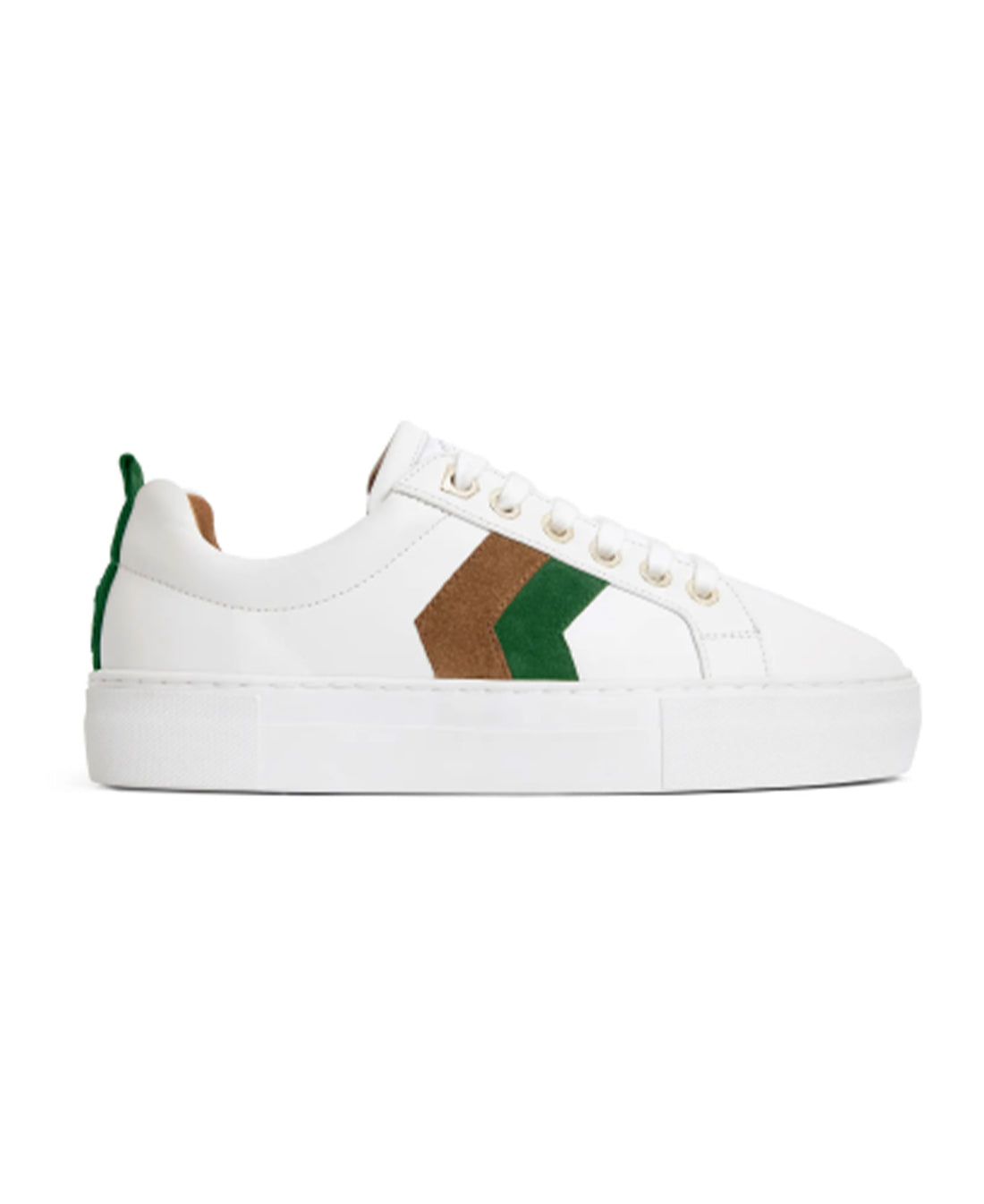 Platform Alexandra Trainer - White Leather With Clover Green/Tan