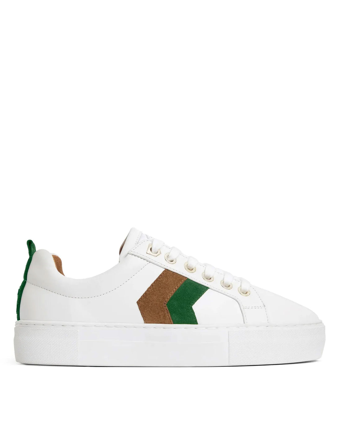 Platform Alexandra Trainer - White Leather With Clover Green/Tan