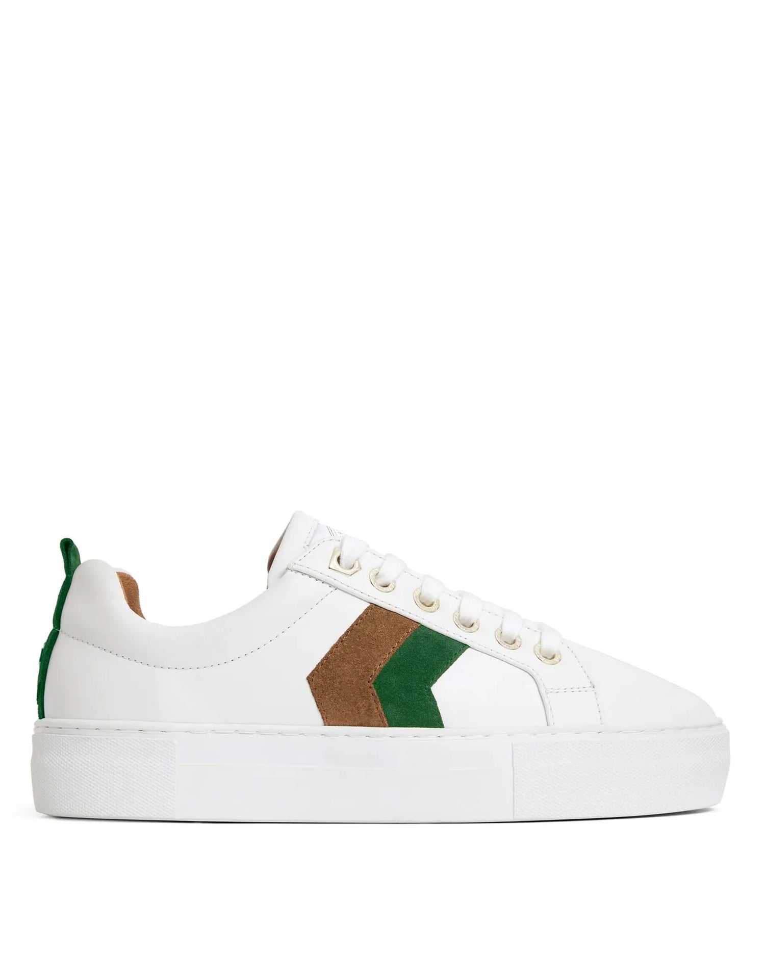 Platform Alexandra Trainer - White Leather With Clover Green/Tan