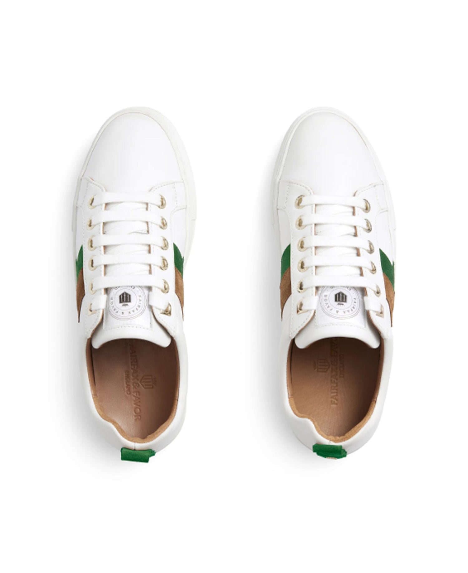 Platform Alexandra Trainer - White Leather With Clover Green/Tan