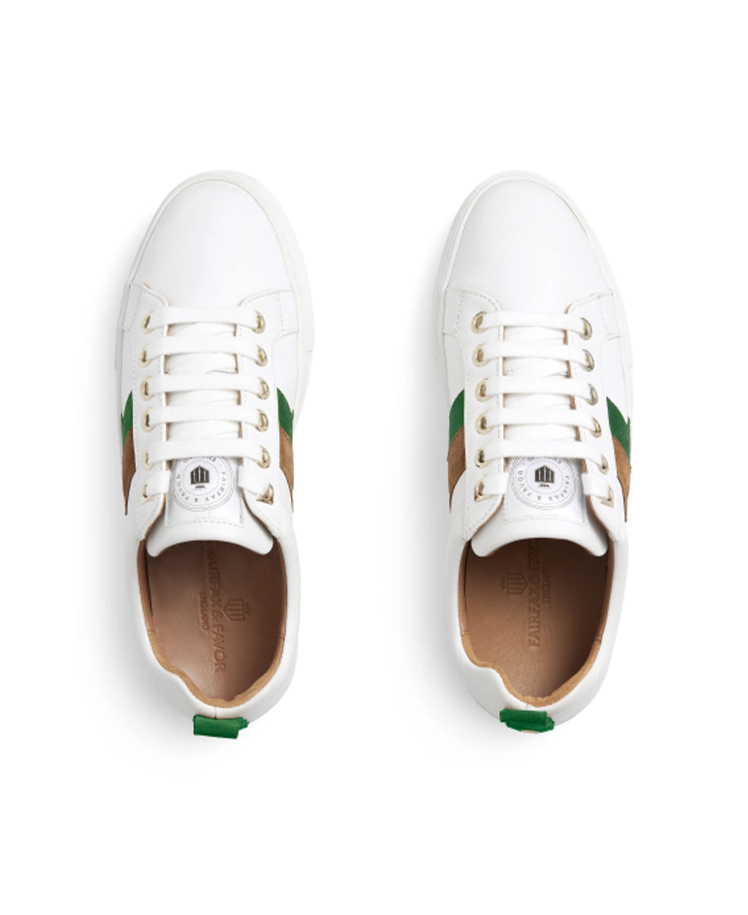 Platform Alexandra Trainer - White Leather With Clover Green/Tan