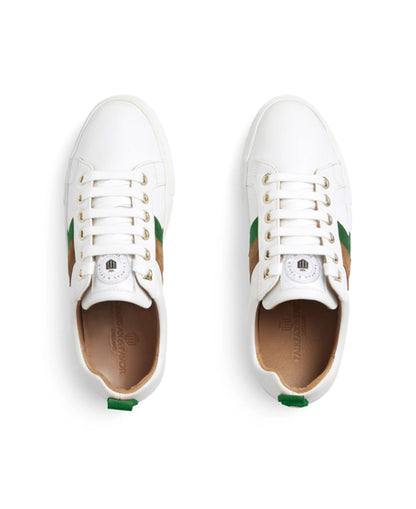 Platform Alexandra Trainer - White Leather With Clover Green/Tan