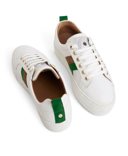 Platform Alexandra Trainer - White Leather With Clover Green/Tan