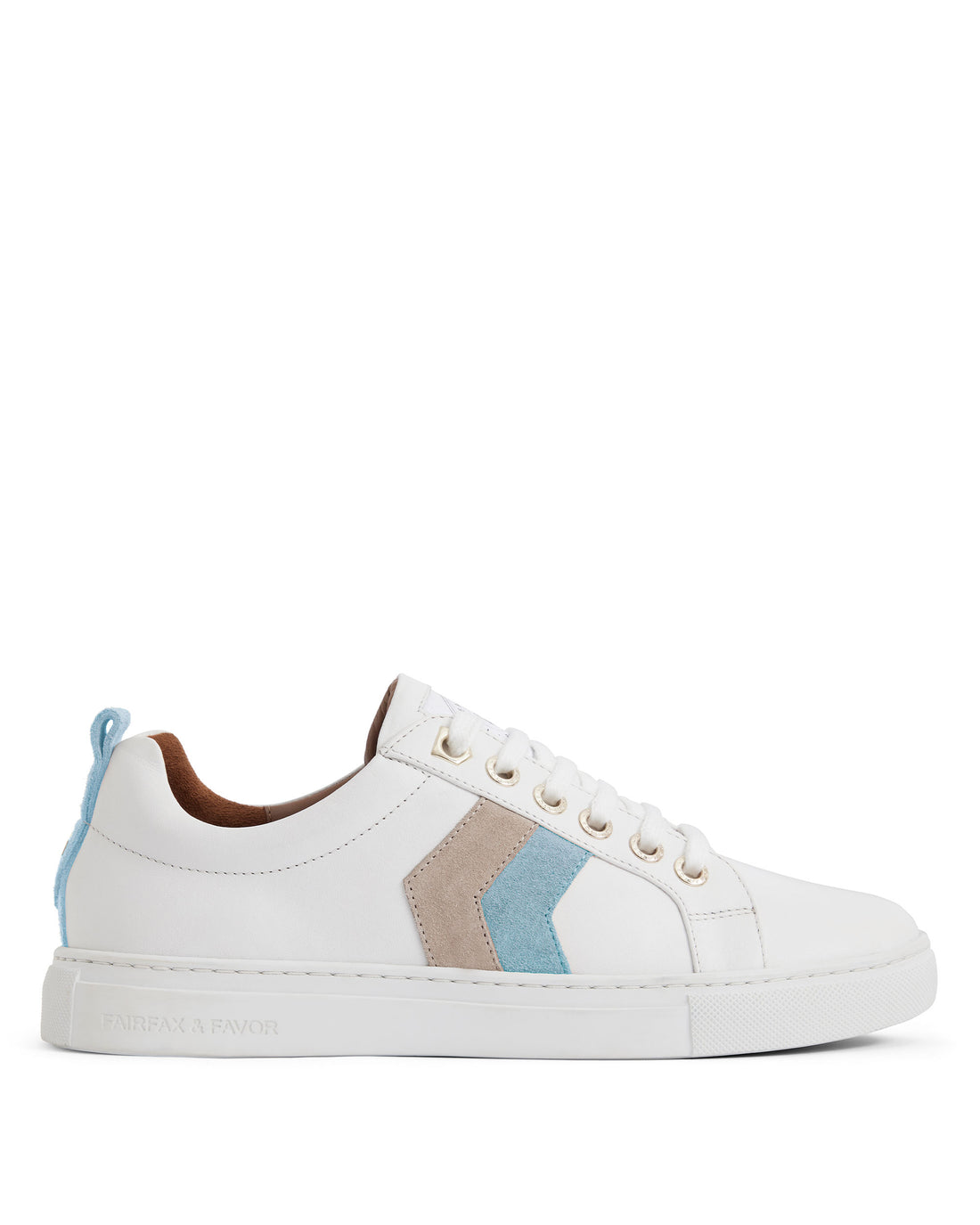 Alexandra Trainer - White Leather With Sky Blue/Stone