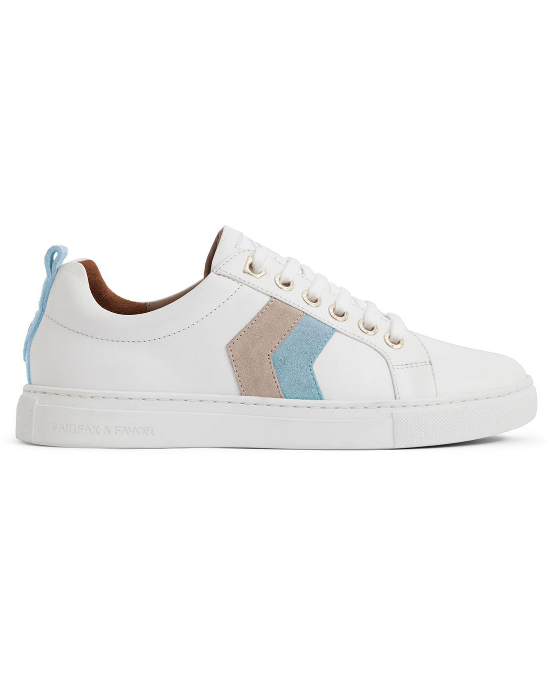 Alexandra Trainer - White Leather With Sky Blue/Stone