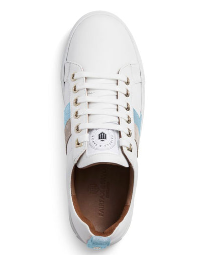 Alexandra Trainer - White Leather With Sky Blue/Stone