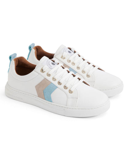 Alexandra Trainer - White Leather With Sky Blue/Stone