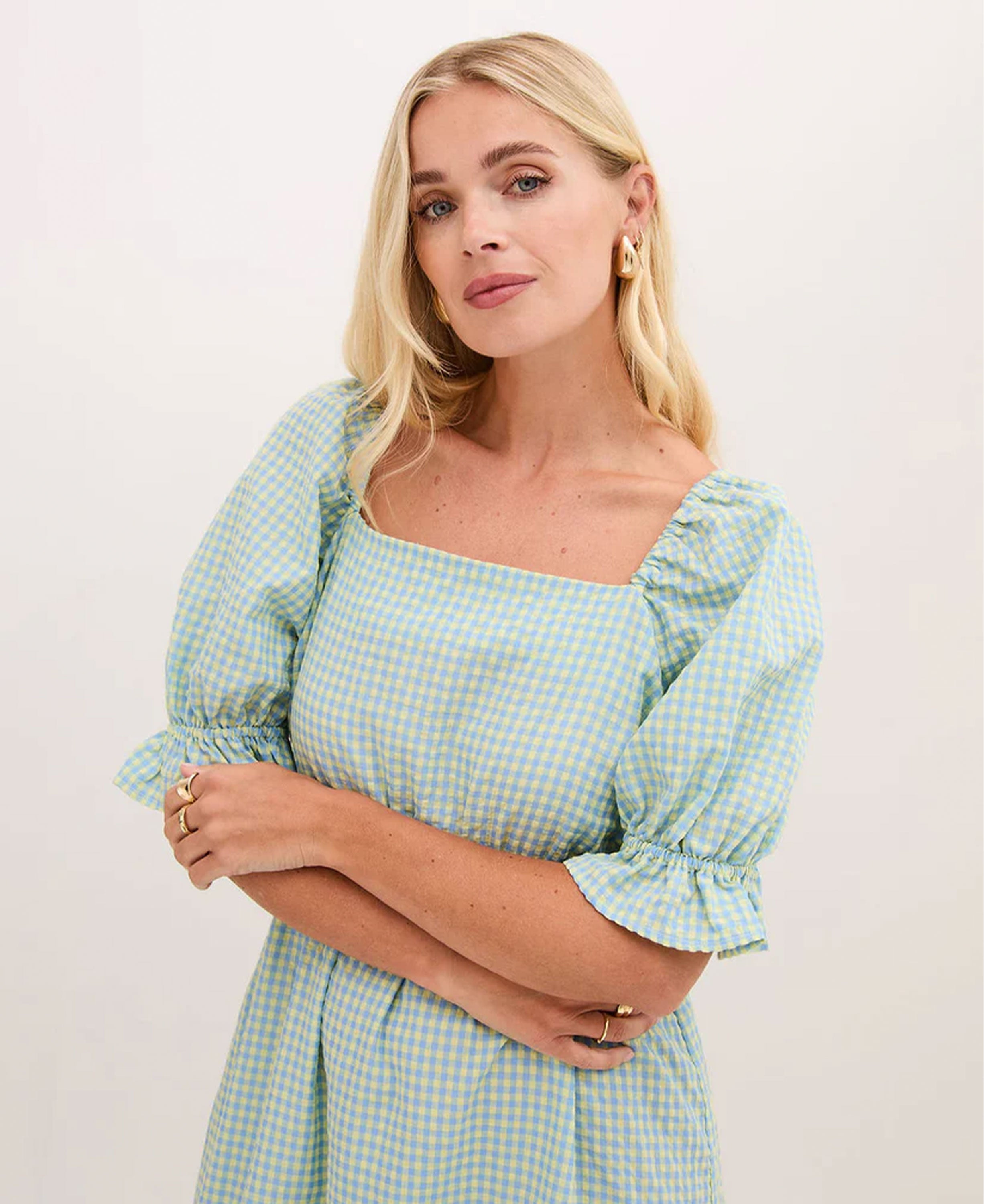 Eliza Smock Dress - Blue/Yellow
