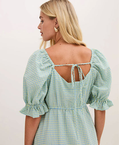 Eliza Smock Dress - Blue/Yellow