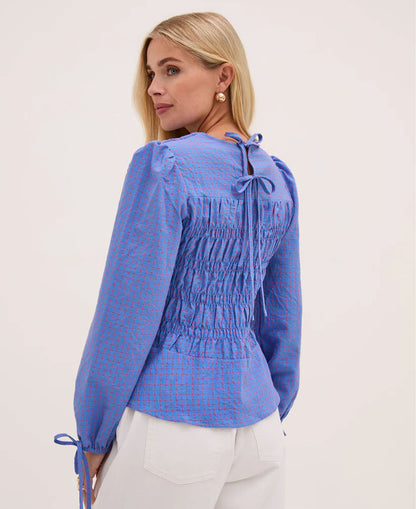 Georgia Smocked Blouse - Pink/Blue