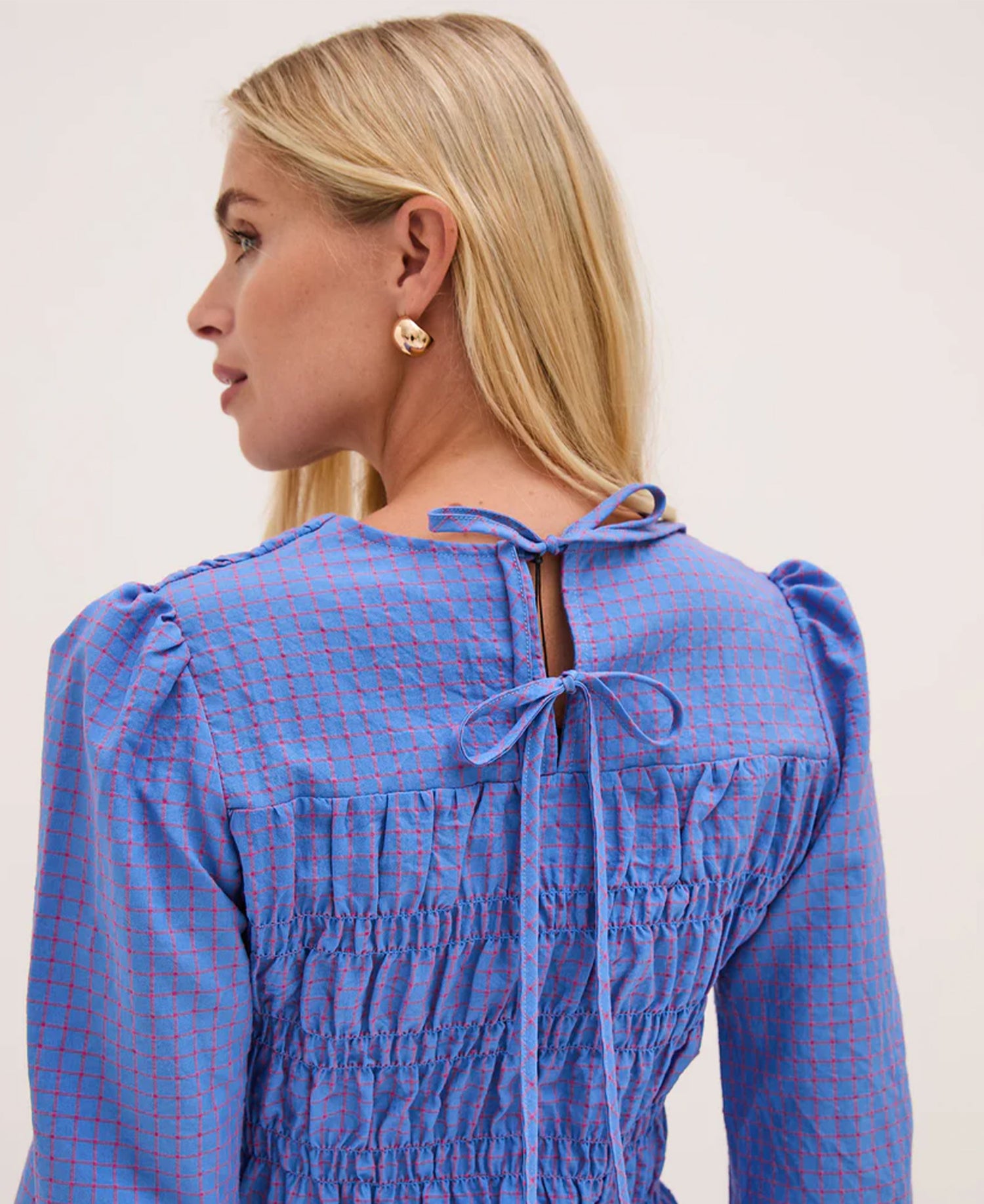 Georgia Smocked Blouse - Pink/Blue