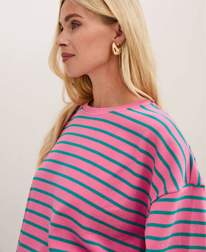 Sara V2 Oversized Stripe Top - Green/Pink