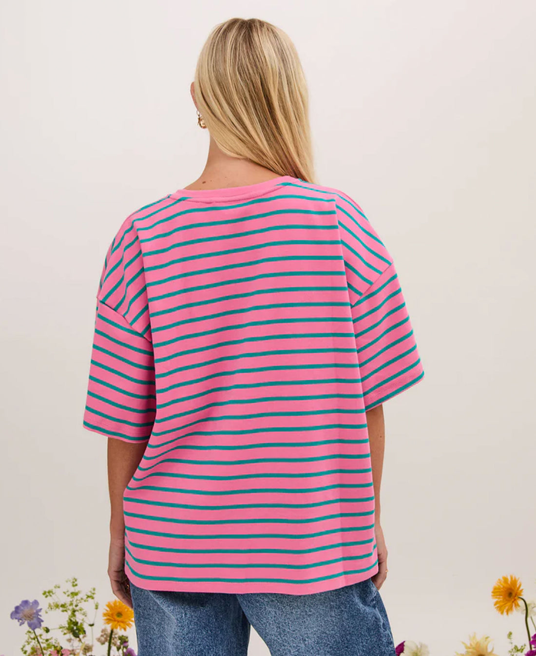 Sara V2 Oversized Stripe Top - Green/Pink
