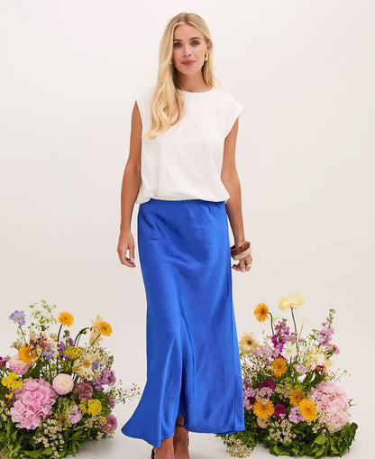 Angel Satin Midi Skirt - Blue