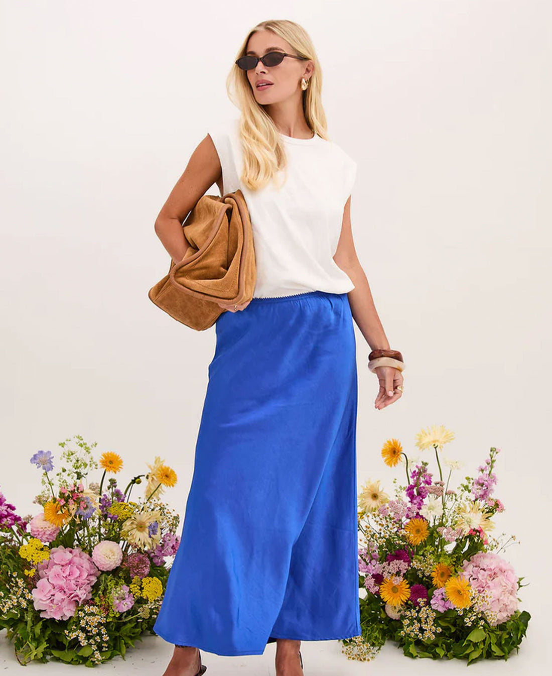 Angel Satin Midi Skirt - Blue