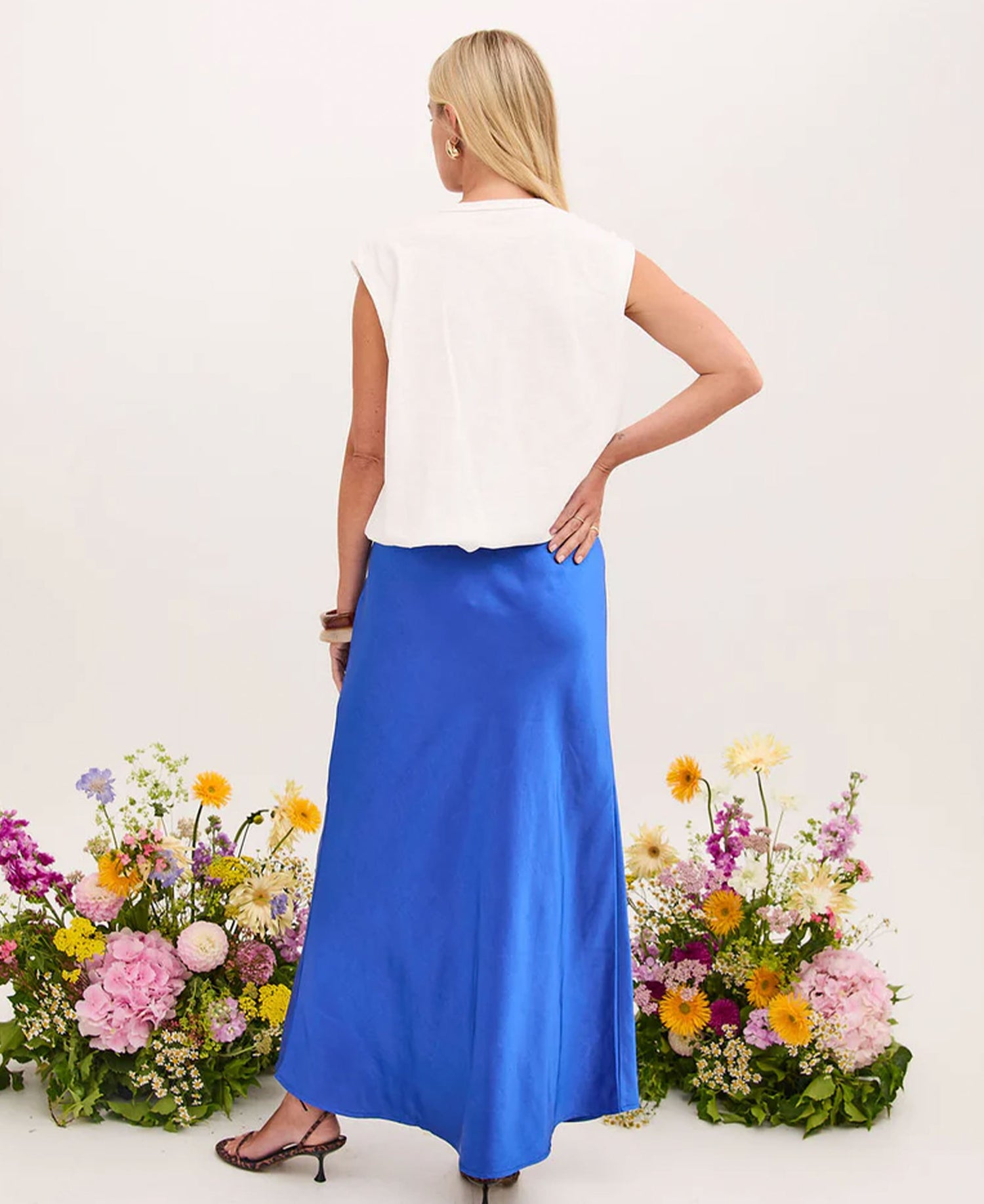 Angel Satin Midi Skirt - Blue