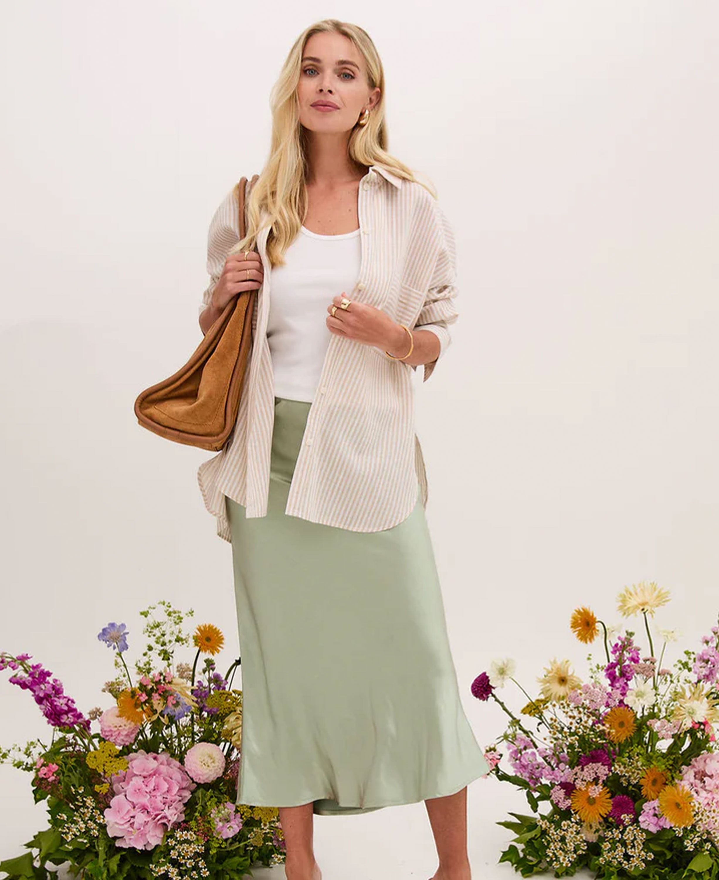 Angel Satin Midi Skirt - Sage