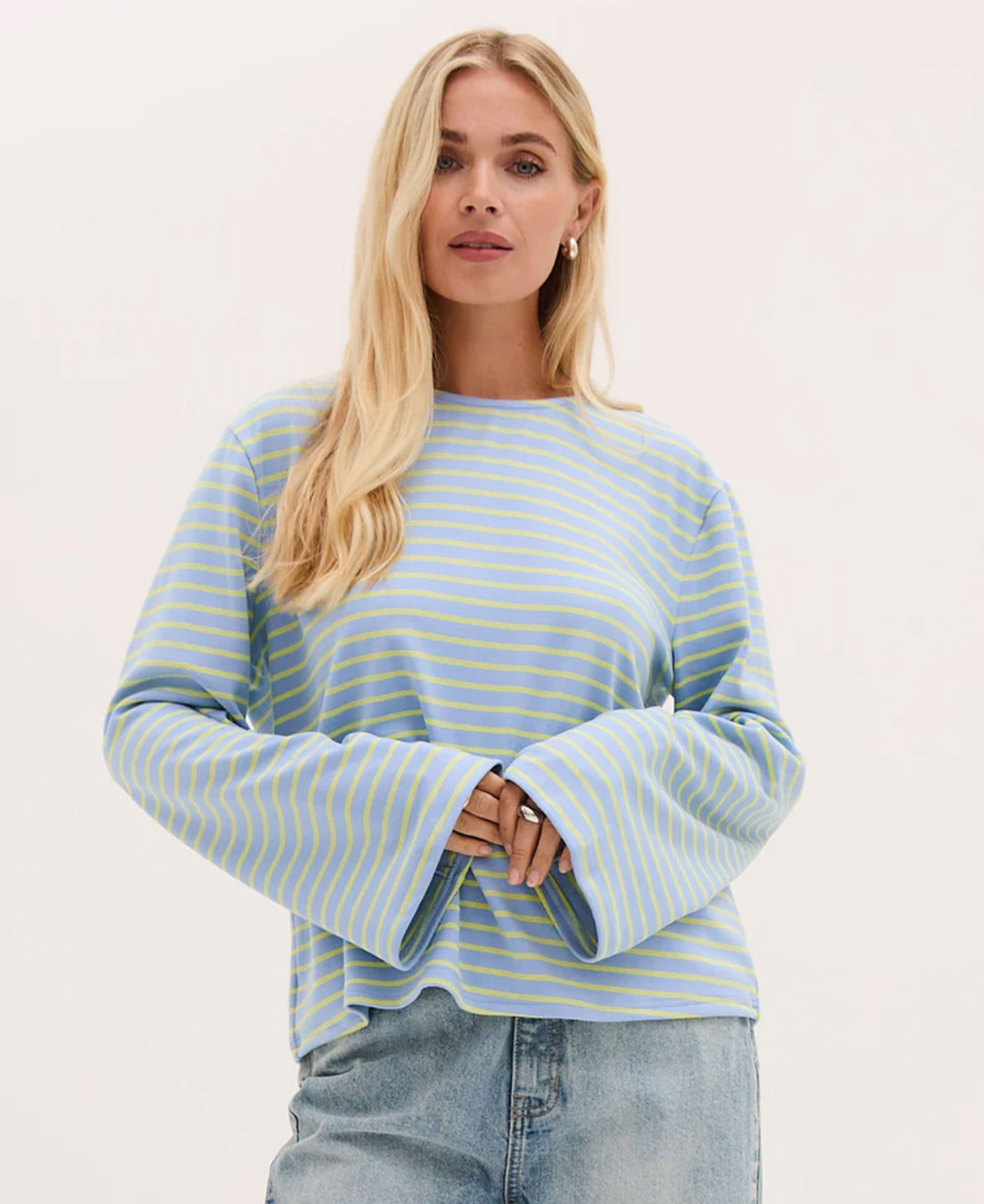 Celine Wide Sleeve Top - Blue/Yellow
