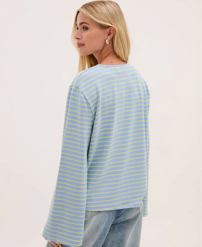 Celine Wide Sleeve Top - Blue/Yellow