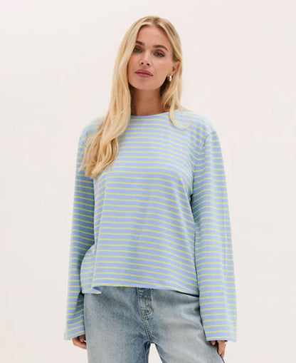 Celine Wide Sleeve Top - Blue/Yellow